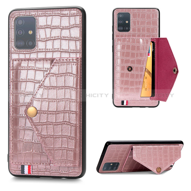 Coque Luxe Cuir Housse Etui S01D pour Samsung Galaxy A51 4G Or Rose Plus