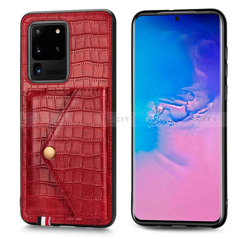 Coque Luxe Cuir Housse Etui S01D pour Samsung Galaxy S20 Ultra 5G Rouge Plus