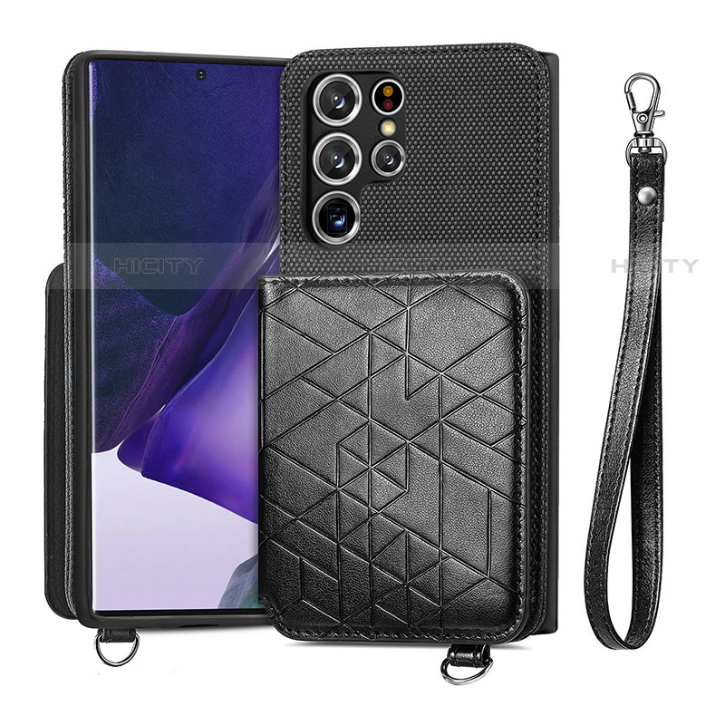 Coque Luxe Cuir Housse Etui S02D pour Samsung Galaxy S21 Ultra 5G Noir Plus