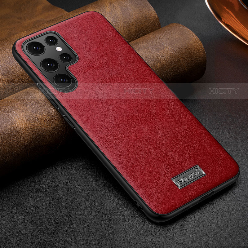 Coque Luxe Cuir Housse Etui S07 pour Samsung Galaxy S22 Ultra 5G Rouge Plus