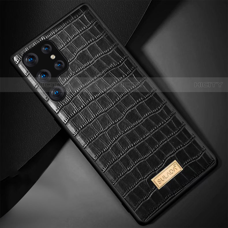 Coque Luxe Cuir Housse Etui S08 pour Samsung Galaxy S23 Ultra 5G Noir Plus