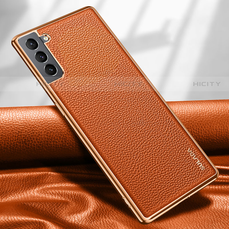 Coque Luxe Cuir Housse Etui S09 pour Samsung Galaxy S21 5G Orange Plus