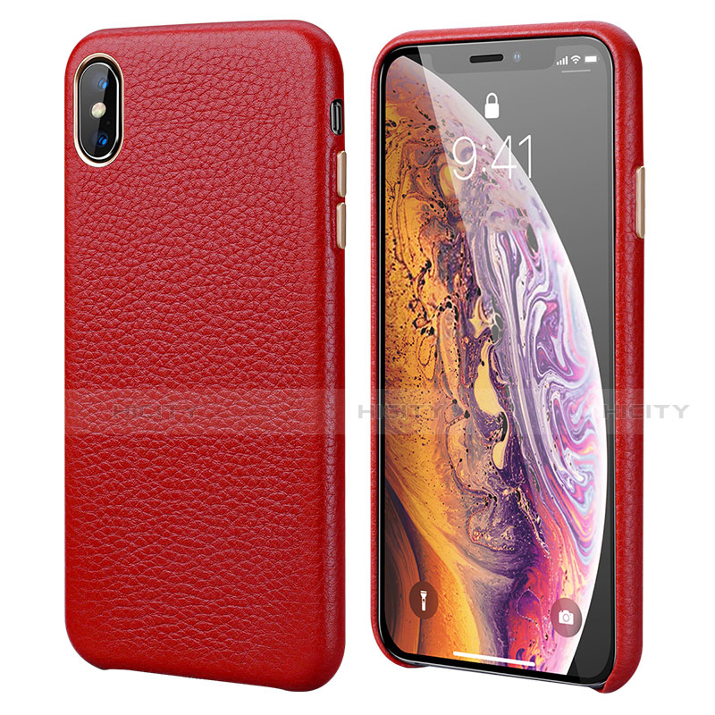 Coque Luxe Cuir Housse Etui S14 pour Apple iPhone Xs Max Rouge Plus
