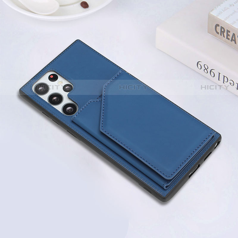 Coque Luxe Cuir Housse Etui Y02B pour Samsung Galaxy S21 Ultra 5G Bleu Plus