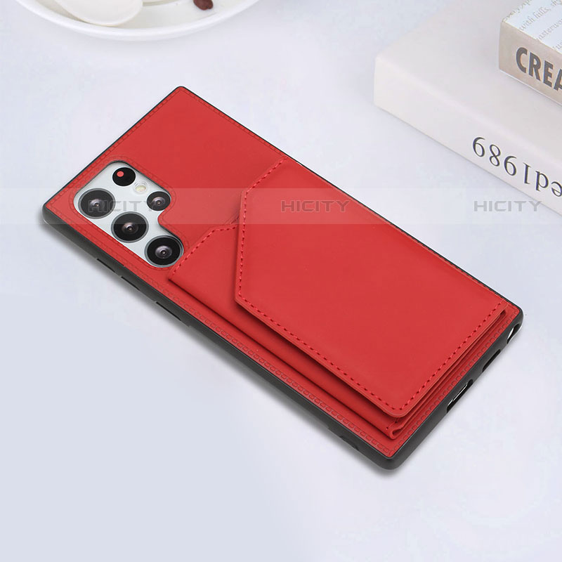 Coque Luxe Cuir Housse Etui Y02B pour Samsung Galaxy S21 Ultra 5G Rouge Plus