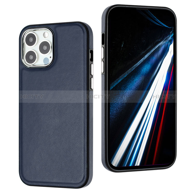 Coque Luxe Cuir Housse Etui Y03B pour Apple iPhone 15 Pro Bleu Plus