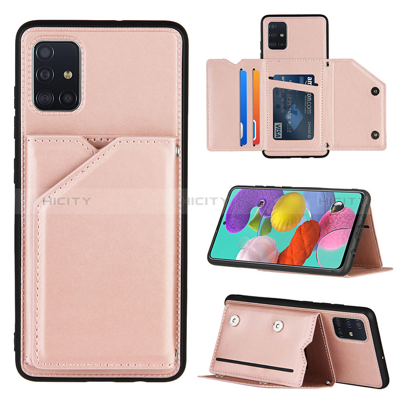 Coque Luxe Cuir Housse Etui Y04B pour Samsung Galaxy A51 4G Or Rose Plus