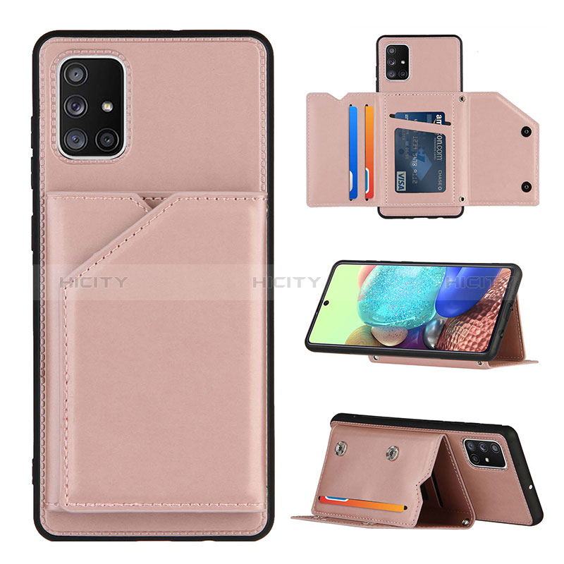 Coque Luxe Cuir Housse Etui Y04B pour Samsung Galaxy A71 5G Or Rose Plus