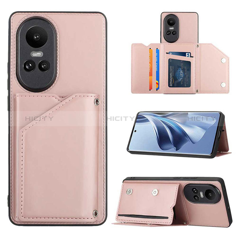 Coque Luxe Cuir Housse Etui YB2 pour Oppo Reno10 5G Or Rose Plus