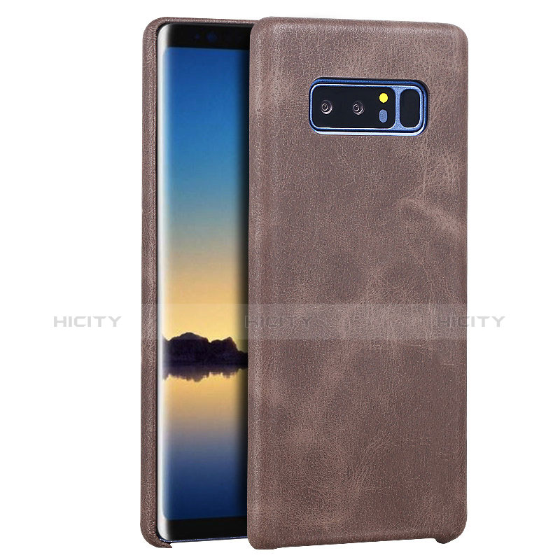 Coque Luxe Cuir Housse R01 pour Samsung Galaxy Note 8 Duos N950F Marron Plus