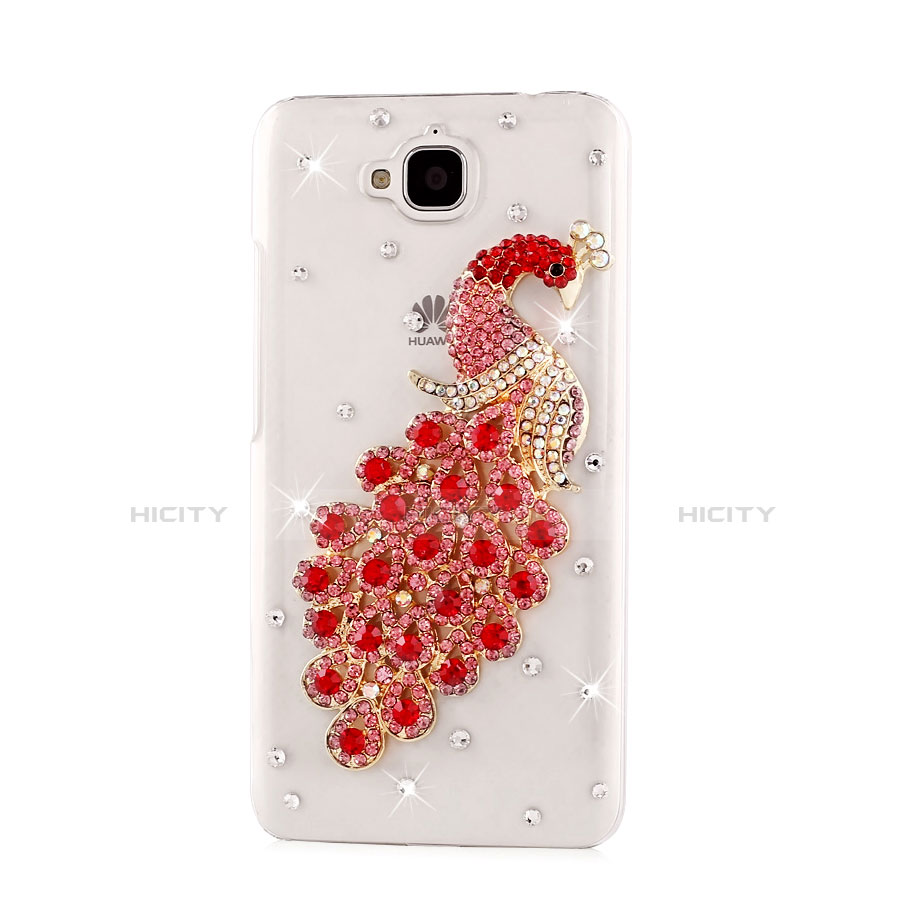Coque Luxe Strass Diamant Bling Paon pour Huawei Enjoy 5 Rouge Plus
