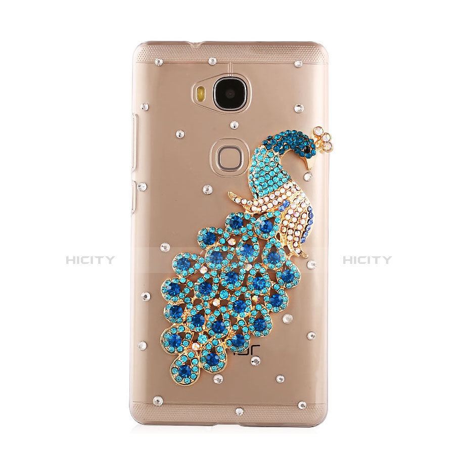 Coque Luxe Strass Diamant Bling Paon pour Huawei Honor 5X Bleu Plus
