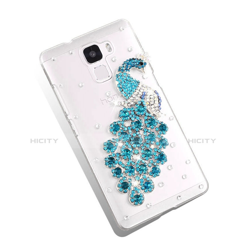 Coque Luxe Strass Diamant Bling Paon pour Huawei Honor 7 Bleu Ciel Plus