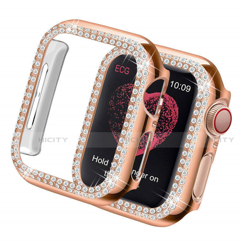 Coque Luxe Strass Diamant Bling pour Apple iWatch 5 40mm Or Rose Plus