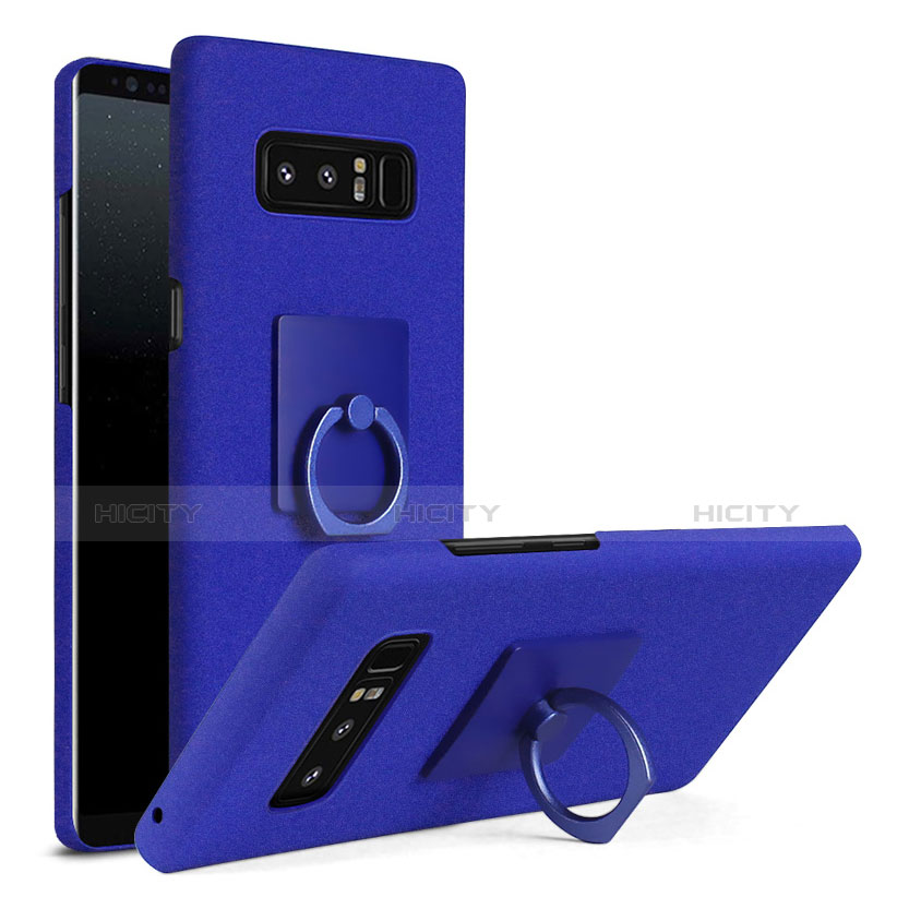 Coque Plastique Housse Etui Rigide Mat avec Support Bague Anneau A01 pour Samsung Galaxy Note 8 Duos N950F Bleu Plus