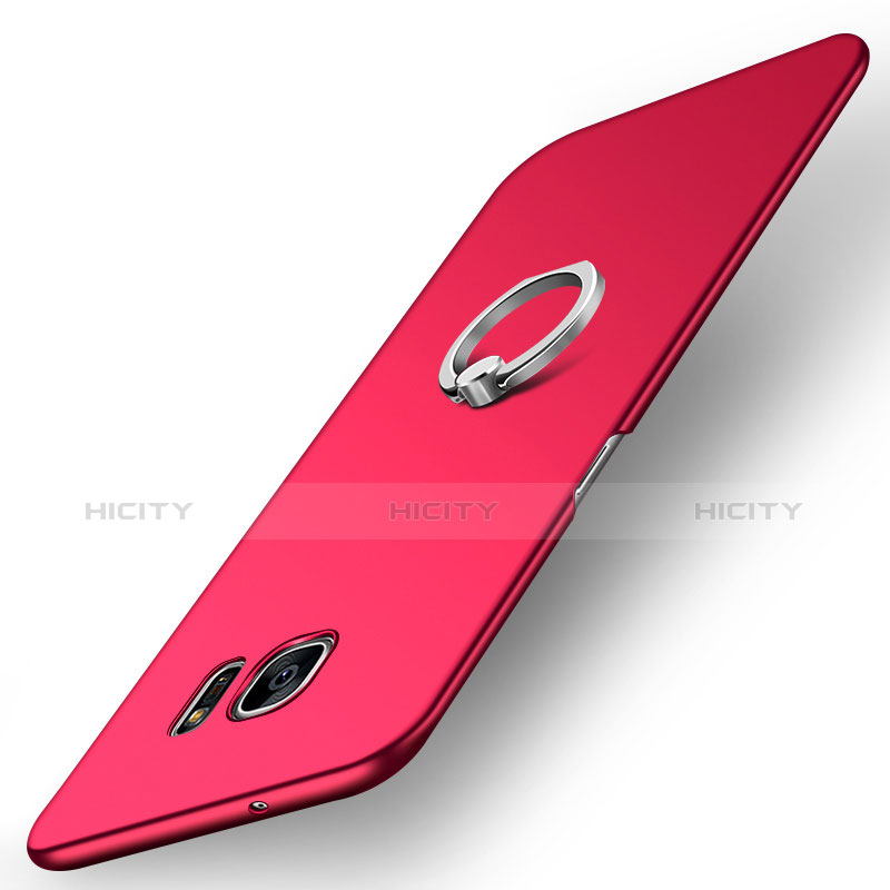 Coque Plastique Housse Etui Rigide Mat avec Support Bague Anneau A01 pour Samsung Galaxy S7 Edge G935F Rouge Plus