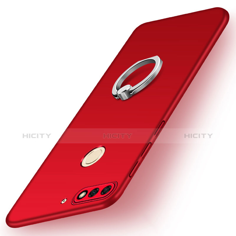 Coque Plastique Housse Etui Rigide Mat avec Support Bague Anneau A02 pour Huawei Honor 7C Rouge Plus