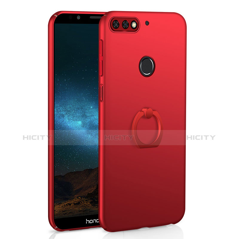 Coque Plastique Housse Etui Rigide Mat avec Support Bague Anneau A03 pour Huawei Honor 7C Rouge Plus