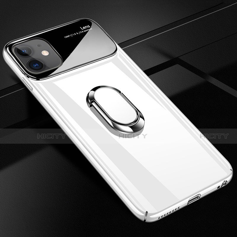 Coque Plastique Housse Etui Rigide Mat avec Support Bague Anneau Aimante Magnetique A01 pour Apple iPhone 12 Blanc Plus