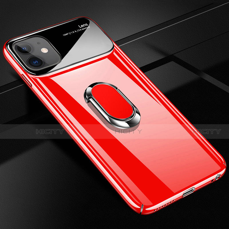 Coque Plastique Housse Etui Rigide Mat avec Support Bague Anneau Aimante Magnetique A01 pour Apple iPhone 12 Mini Rouge Plus