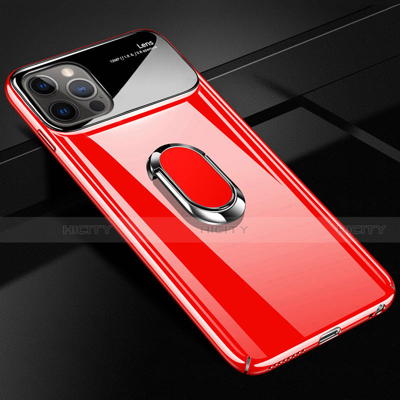 Coque Plastique Housse Etui Rigide Mat avec Support Bague Anneau Aimante Magnetique A01 pour Apple iPhone 12 Pro Max Rouge Plus