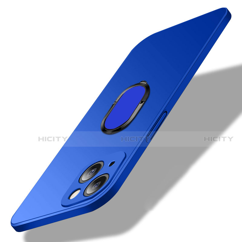 Coque Plastique Housse Etui Rigide Mat avec Support Bague Anneau Aimante Magnetique A01 pour Apple iPhone 13 Mini Bleu Plus
