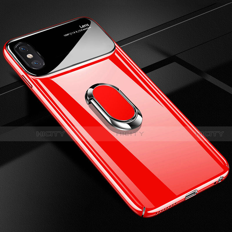 Coque Plastique Housse Etui Rigide Mat avec Support Bague Anneau Aimante Magnetique A01 pour Apple iPhone Xs Max Rouge Plus