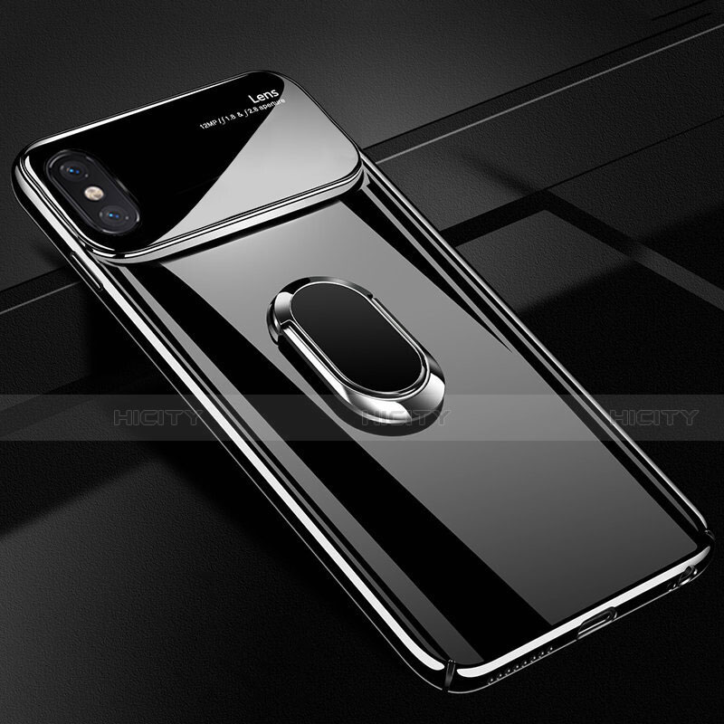 Coque Plastique Housse Etui Rigide Mat avec Support Bague Anneau Aimante Magnetique A01 pour Apple iPhone Xs Noir Plus