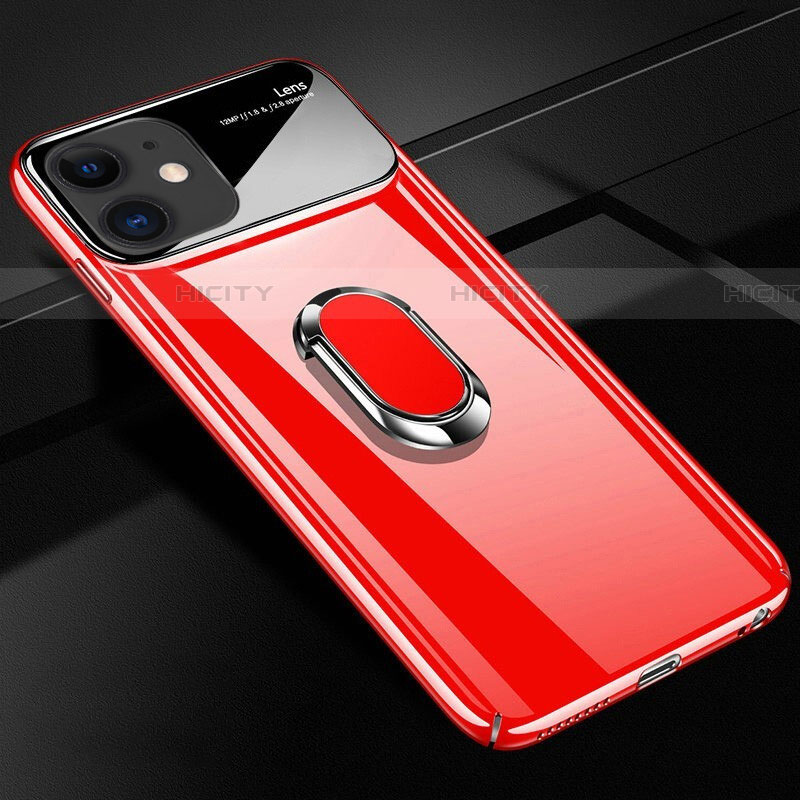 Coque Plastique Housse Etui Rigide Mat avec Support Bague Anneau Aimante Magnetique P01 pour Apple iPhone 11 Rouge Plus