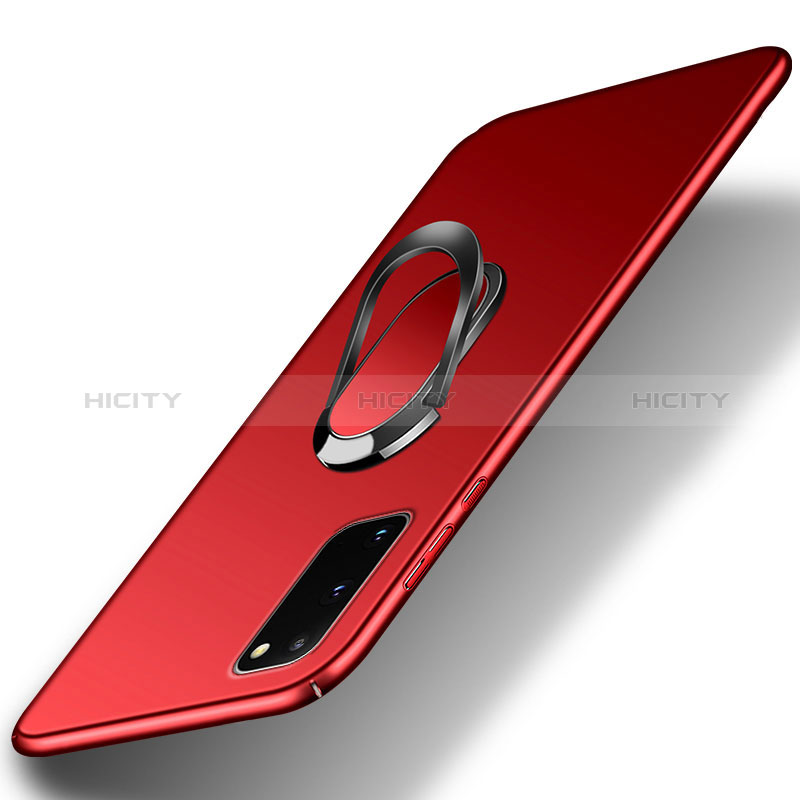 Coque Plastique Housse Etui Rigide Mat avec Support Bague Anneau Aimante Magnetique pour Samsung Galaxy S20 FE 5G Rouge Plus