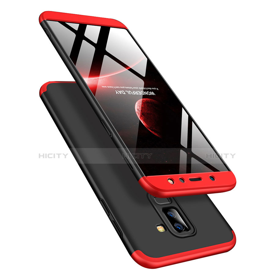 Coque Plastique Mat Protection Integrale 360 Degres Avant et Arriere avec Support Bague Anneau Q01 pour Samsung Galaxy A6 Plus (2018) Rouge et Noir Plus