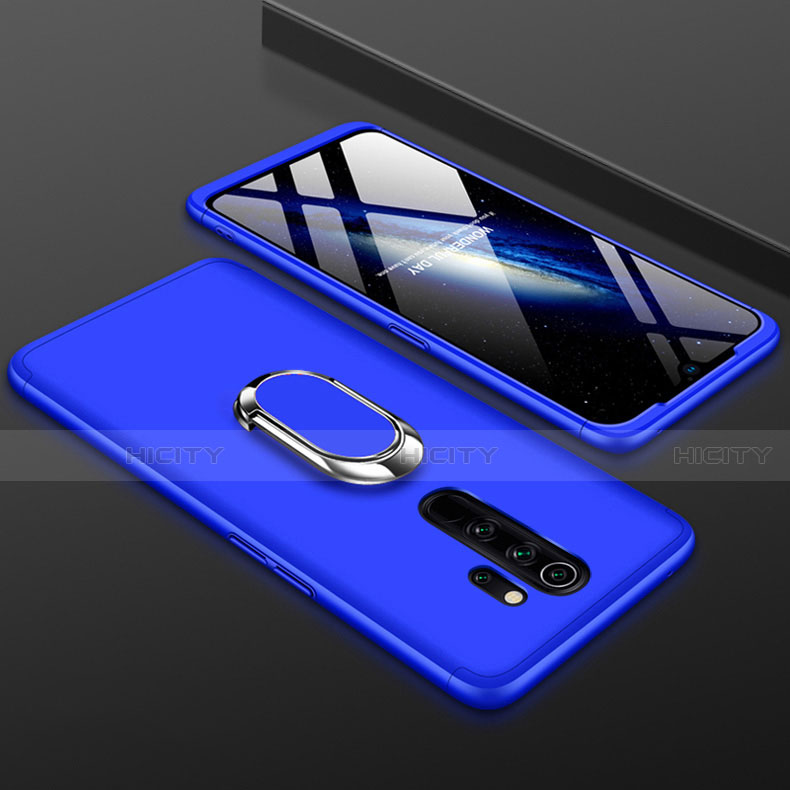 Coque Plastique Mat Protection Integrale 360 Degres Avant et Arriere Etui Housse avec Support Bague Anneau pour Xiaomi Redmi Note 8 Pro Bleu Plus