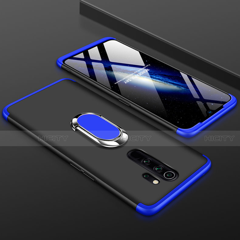 Coque Plastique Mat Protection Integrale 360 Degres Avant et Arriere Etui Housse avec Support Bague Anneau pour Xiaomi Redmi Note 8 Pro Bleu et Noir Plus