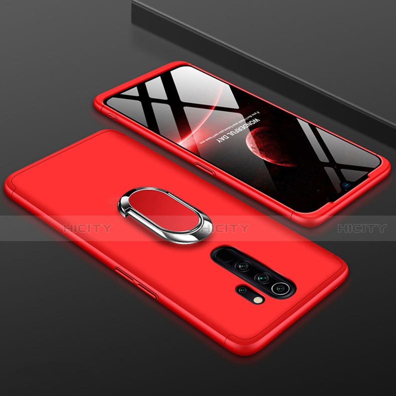 Coque Plastique Mat Protection Integrale 360 Degres Avant et Arriere Etui Housse avec Support Bague Anneau pour Xiaomi Redmi Note 8 Pro Rouge Plus