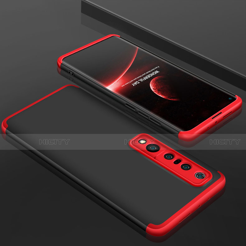 Coque Plastique Mat Protection Integrale 360 Degres Avant et Arriere Etui Housse P01 pour Xiaomi Mi 10 Pro Rouge et Noir Plus