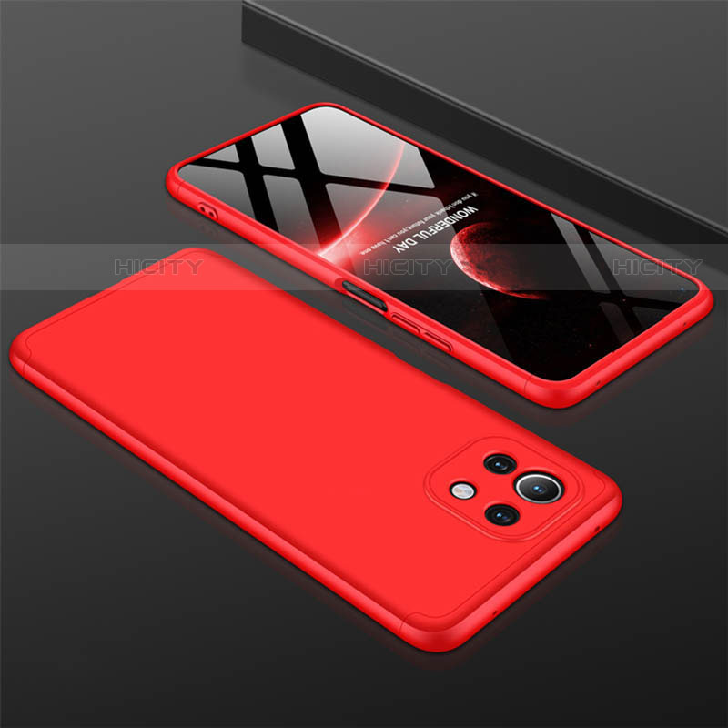 Coque Plastique Mat Protection Integrale 360 Degres Avant et Arriere Etui Housse P01 pour Xiaomi Mi 11 5G Rouge Plus