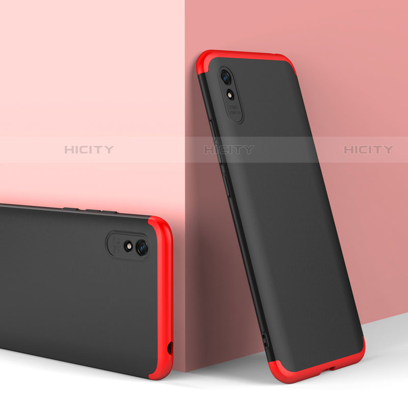 Coque Plastique Mat Protection Integrale 360 Degres Avant et Arriere Etui Housse P01 pour Xiaomi Redmi 9A Rouge et Noir Plus
