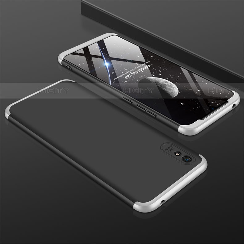 Coque Plastique Mat Protection Integrale 360 Degres Avant et Arriere Etui Housse P03 pour Xiaomi Redmi 9i Argent et Noir Plus