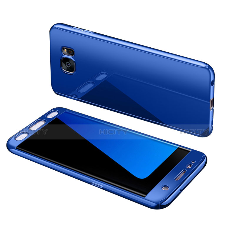 Coque Plastique Mat Protection Integrale 360 Degres Avant et Arriere Etui Housse pour Samsung Galaxy S7 Edge G935F Bleu Plus