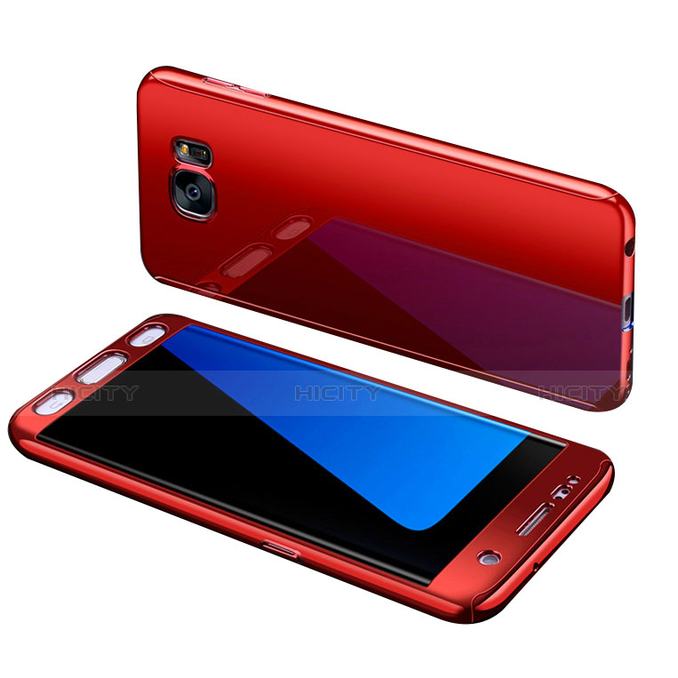 Coque Plastique Mat Protection Integrale 360 Degres Avant et Arriere Etui Housse pour Samsung Galaxy S7 Edge G935F Rouge Plus