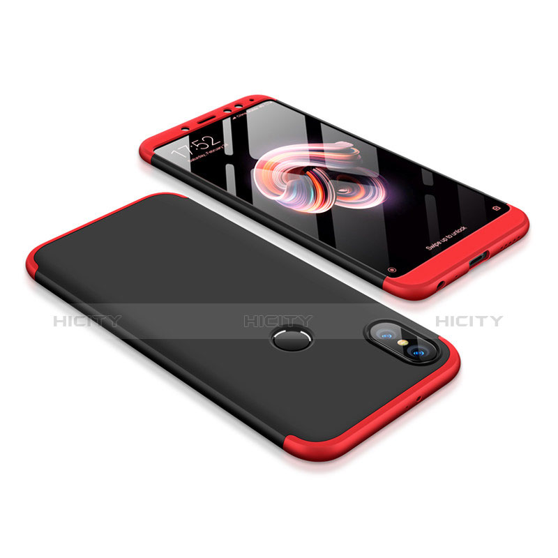 Coque Plastique Mat Protection Integrale 360 Degres Avant et Arriere Etui Housse pour Xiaomi Redmi Note 5 Pro Rouge et Noir Plus