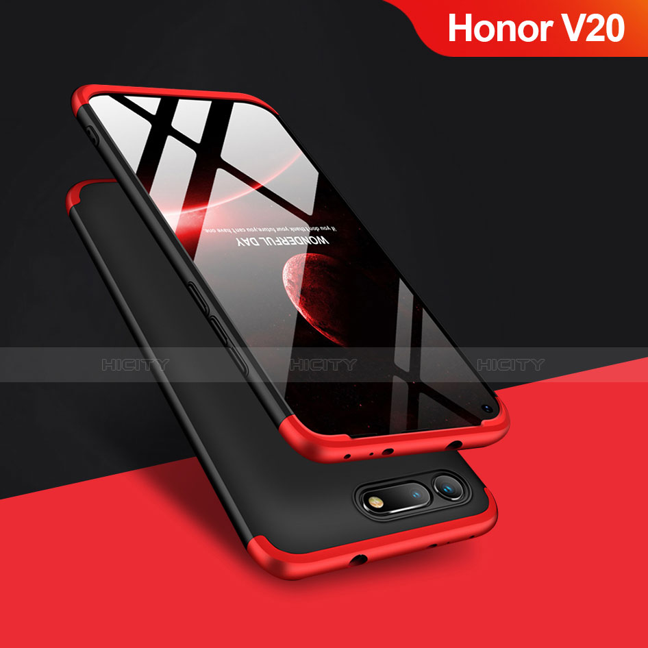 Coque Plastique Mat Protection Integrale 360 Degres Avant et Arriere Q01 pour Huawei Honor V20 Rouge et Noir Plus
