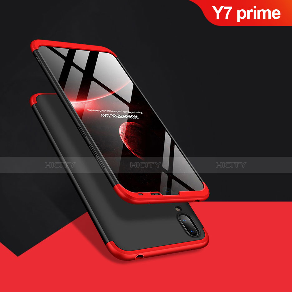 Coque Plastique Mat Protection Integrale 360 Degres Avant et Arriere Q01 pour Huawei Y7 Prime (2019) Rouge et Noir Plus