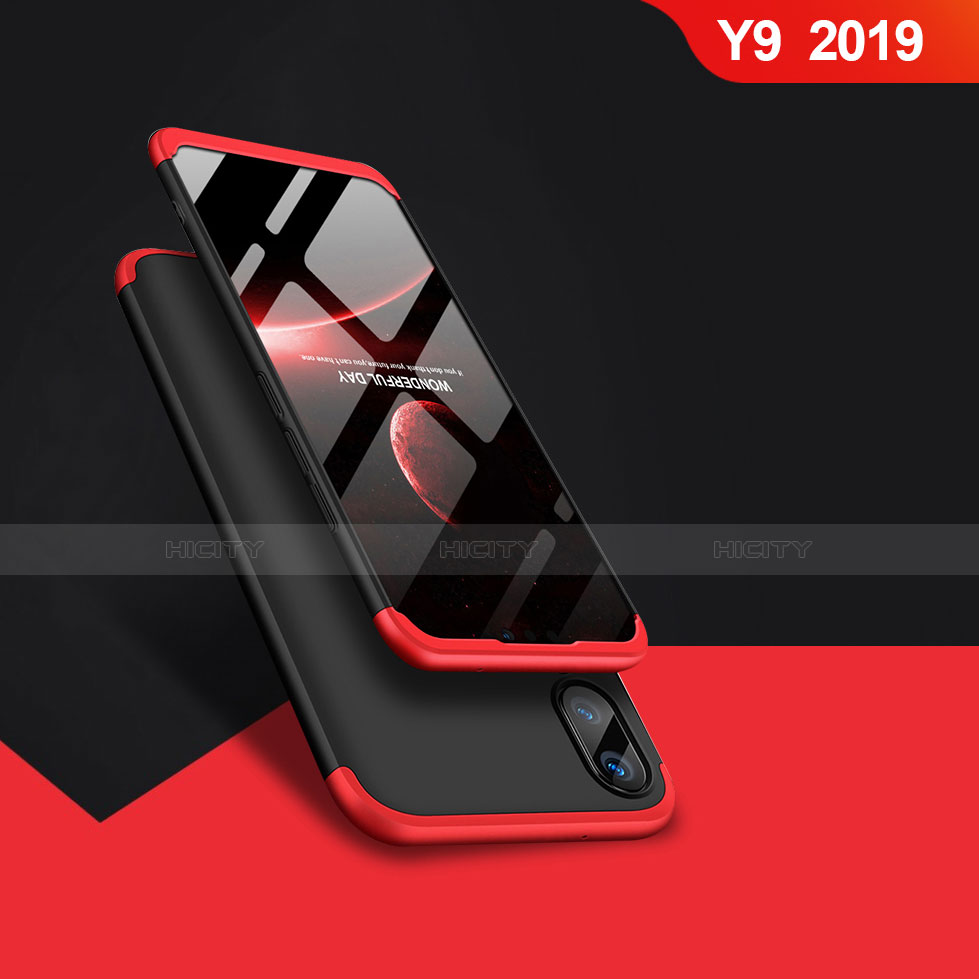 Coque Plastique Mat Protection Integrale 360 Degres Avant et Arriere Q01 pour Huawei Y9 (2019) Rouge et Noir Plus