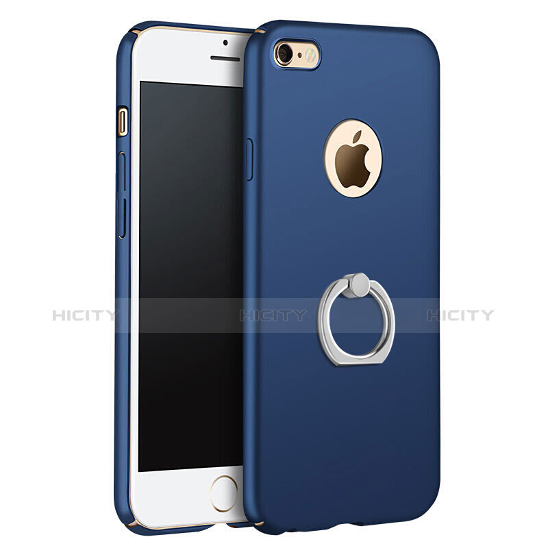 Coque Plastique Rigide avec Trou Mat et Support Bague Anneau pour Apple iPhone 8 Bleu Plus