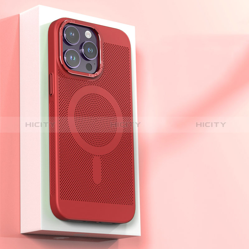 Coque Plastique Rigide Etui Housse Mailles Filet avec Mag-Safe Magnetic Magnetique pour Apple iPhone 14 Pro Rouge Plus