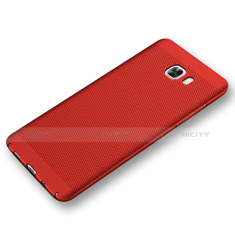 Coque Plastique Rigide Etui Housse Mailles Filet pour Samsung Galaxy C9 Pro C9000 Rouge Plus