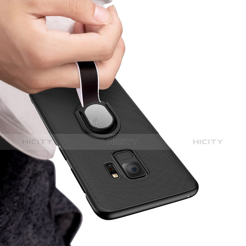 Coque Plastique Rigide Mailles Filet avec Support Bague Anneau pour Samsung Galaxy S9 Noir Plus