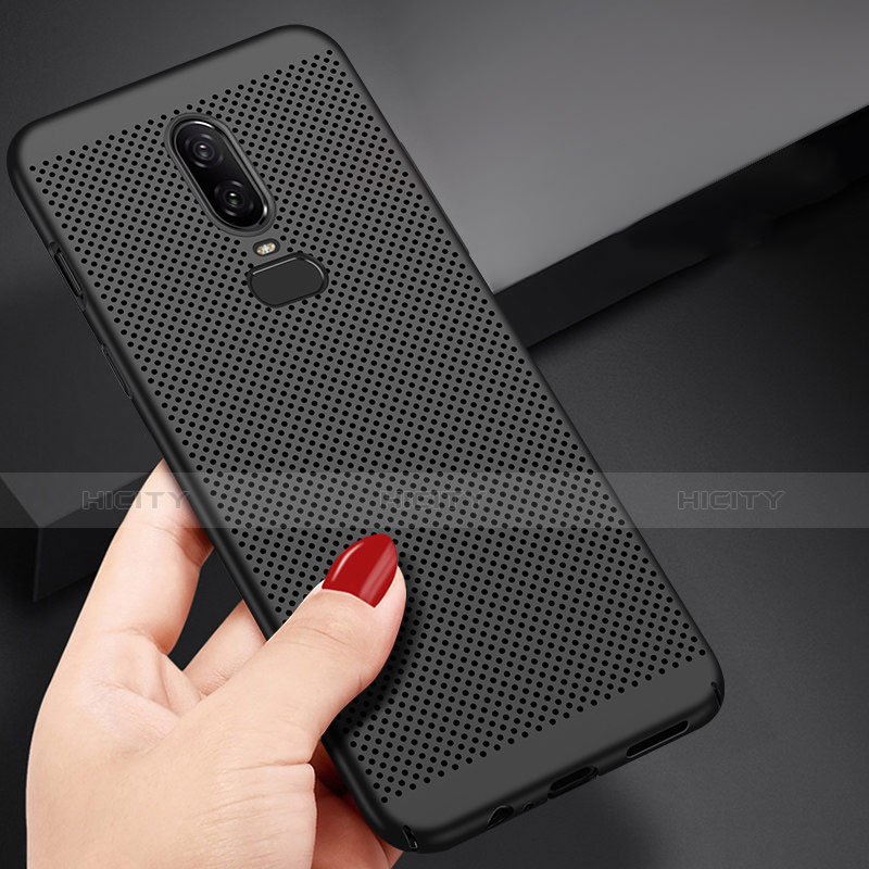 Coque Plastique Rigide Mailles Filet M01 pour OnePlus 6 Noir Plus
