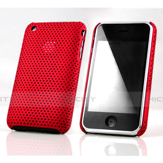 Coque Plastique Rigide Mailles Filet pour Apple iPhone 3G 3GS Rouge Plus